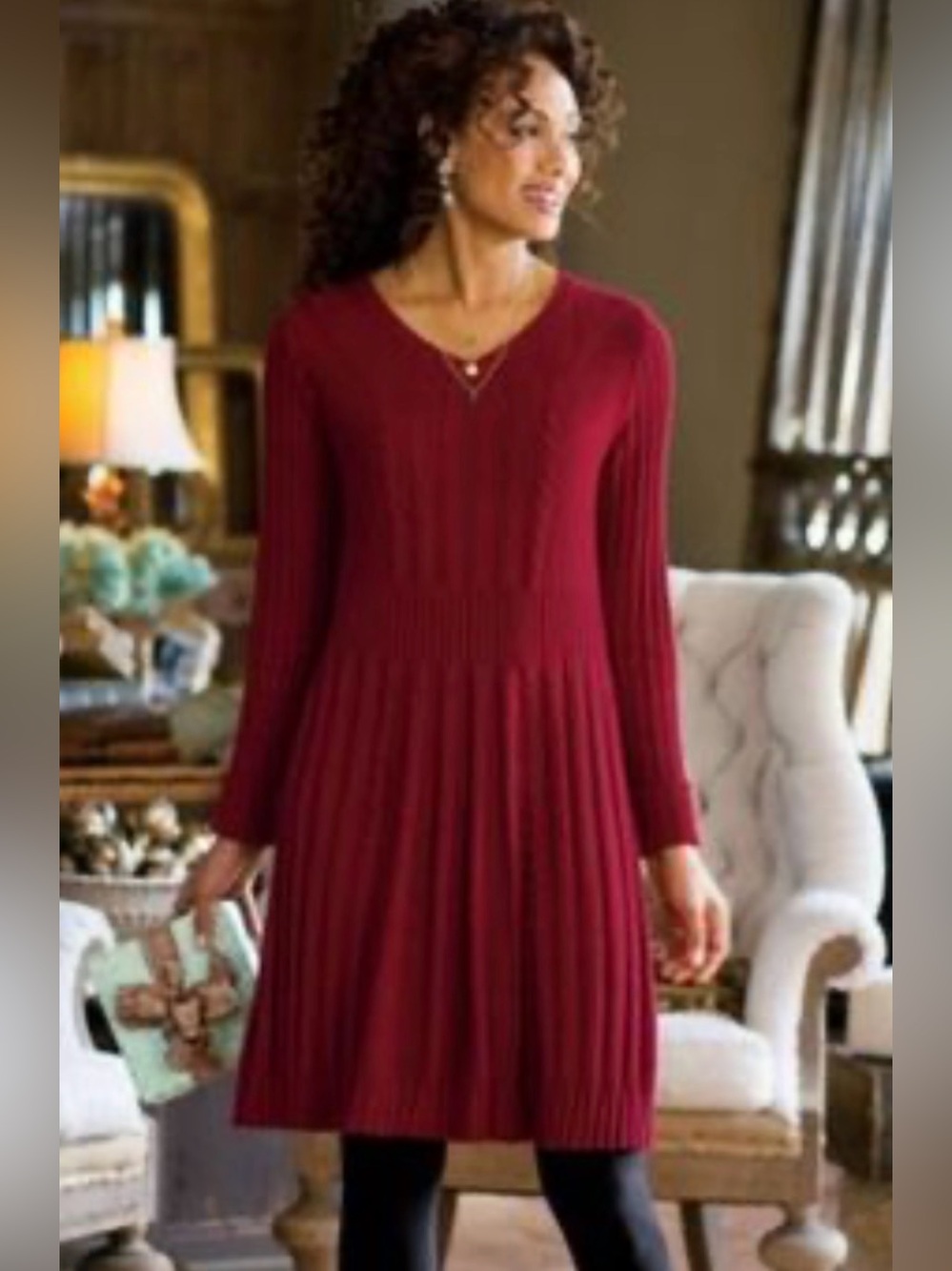 Soft Surroundings 25% wool 5% cashmere long sleeve sweater dress quiet luxury L